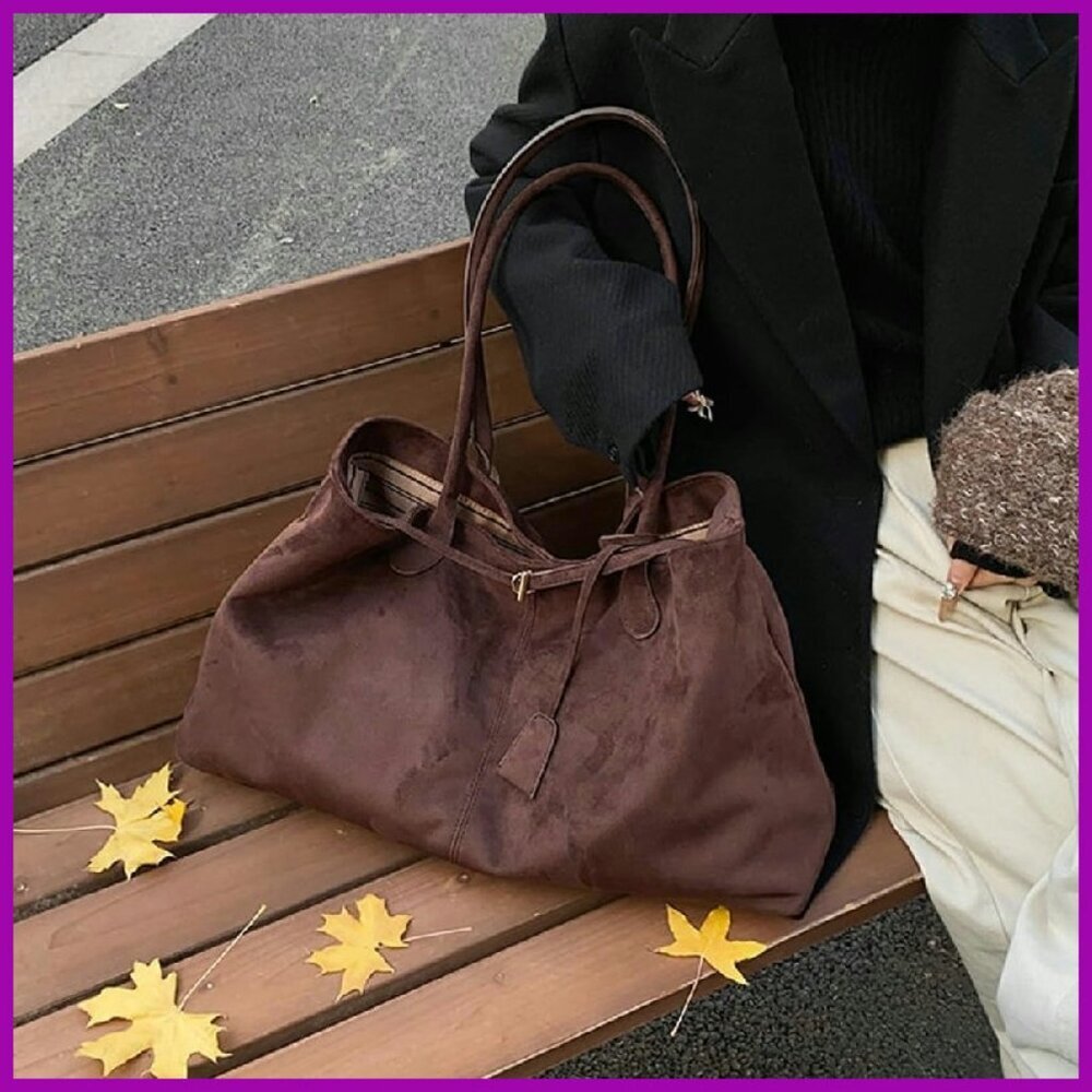 Oversized Suede Tote Handbag Top Handle Satchel Hobo Bag - Picture 4 of 4